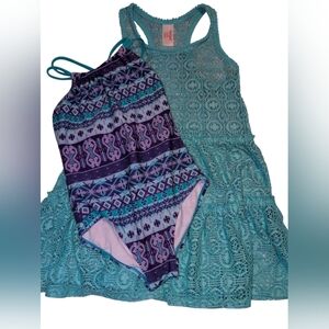 2/$20 Purple and Teal Patterned Swimsuit with Lace Dress